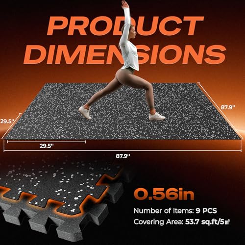 SUPERJARE Rubber-Top Interlocking Gym Floor Mats 56.3 Sq Ft