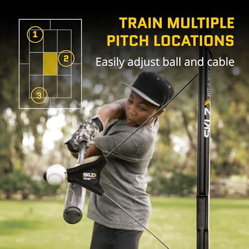 SKLZ Hit-A-Way Youth Baseball Swing Trainer, Portable Solo Batting Practice with Stand, Tethered Ball for Hitting Drills, Ages 13 and Under