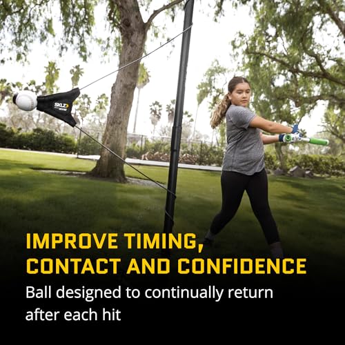 SKLZ Hit-A-Way Youth Baseball Swing Trainer, Portable Solo Batting Practice with Stand, Tethered Ball for Hitting Drills, Ages 13 and Under