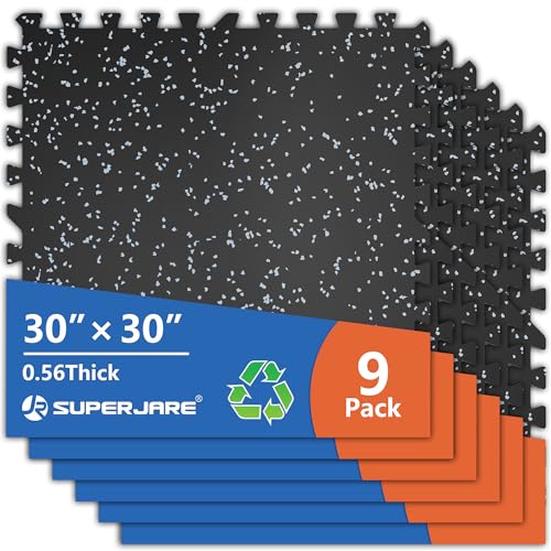 SUPERJARE Rubber-Top Interlocking Gym Floor Mats 56.3 Sq Ft