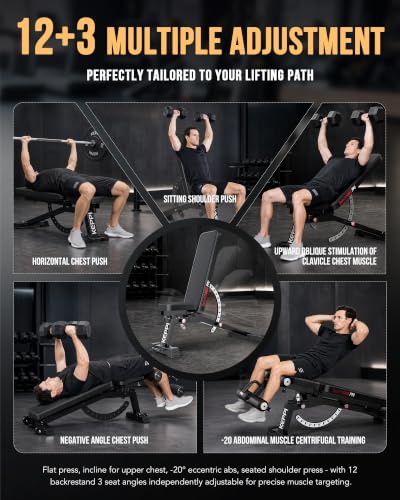 Keppi FID Adjustable Weight Bench, Heavy Duty Workout Bench for Home Gym