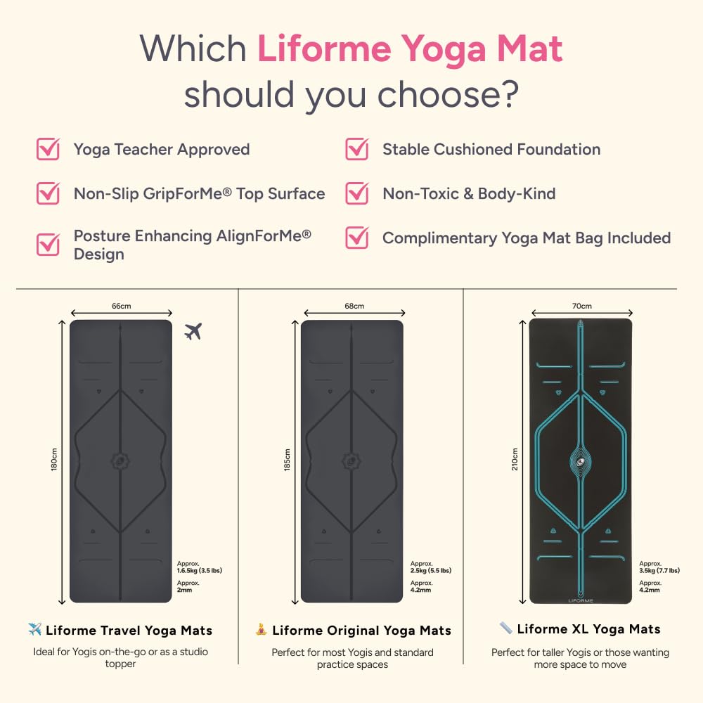 Liforme Printed Yoga Mat - Patented Alignment Design, Ultimate Grip