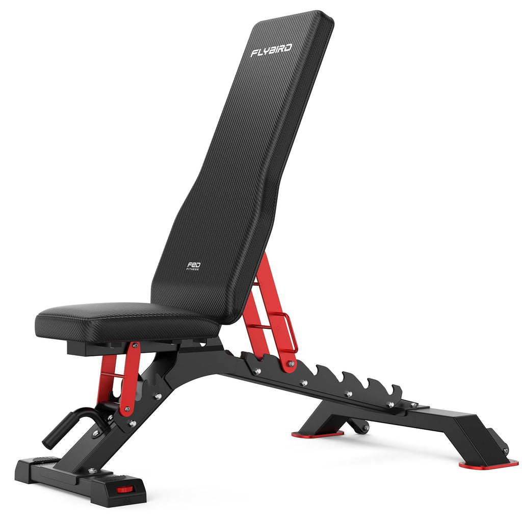 FLYBIRD WB7 Weight Bench, 1300LBS Commercial Adjustable Weight Bench, Workout Bench for Home Gym, Flat Incline Bench Press Heavy Duty Bench with 34'' Extra-Long Backrest and Easy-Roll Wheels