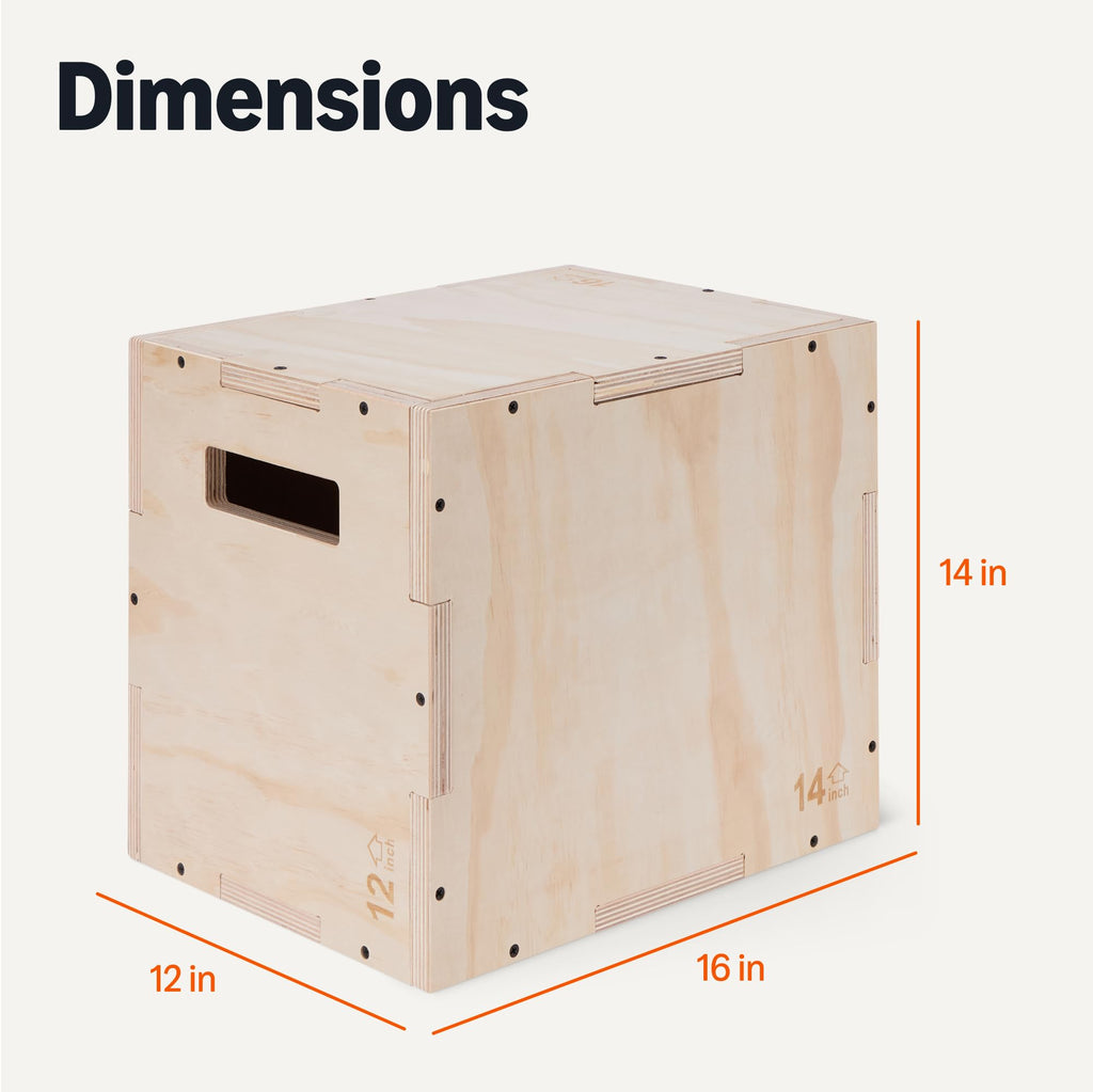 Amazon Basics 3-in-1 Wooden Plyo Box, Non-Slip Plyometric Jump Box with Three Heights for Home Gym Workout, Easy Assembly