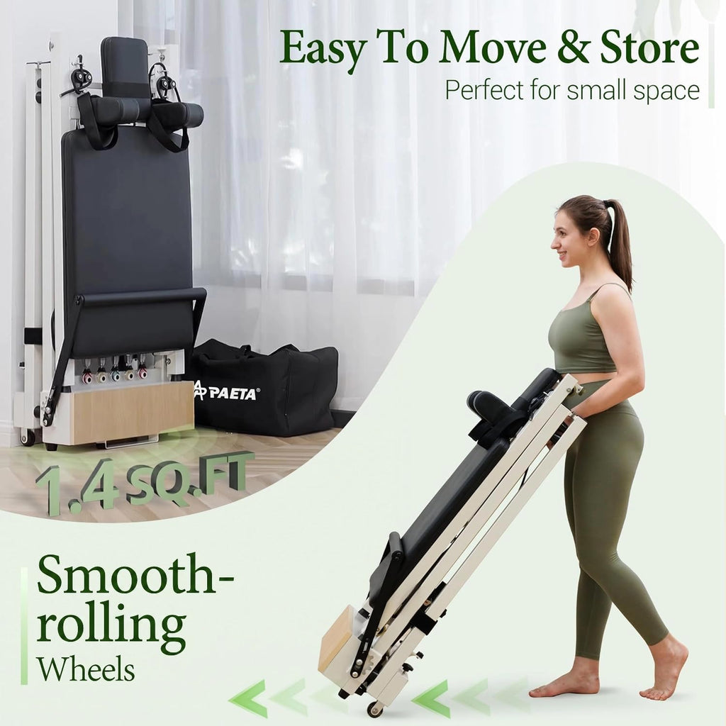 PAETA 86-Inch Foldable Pilates Reformer with Jump Board