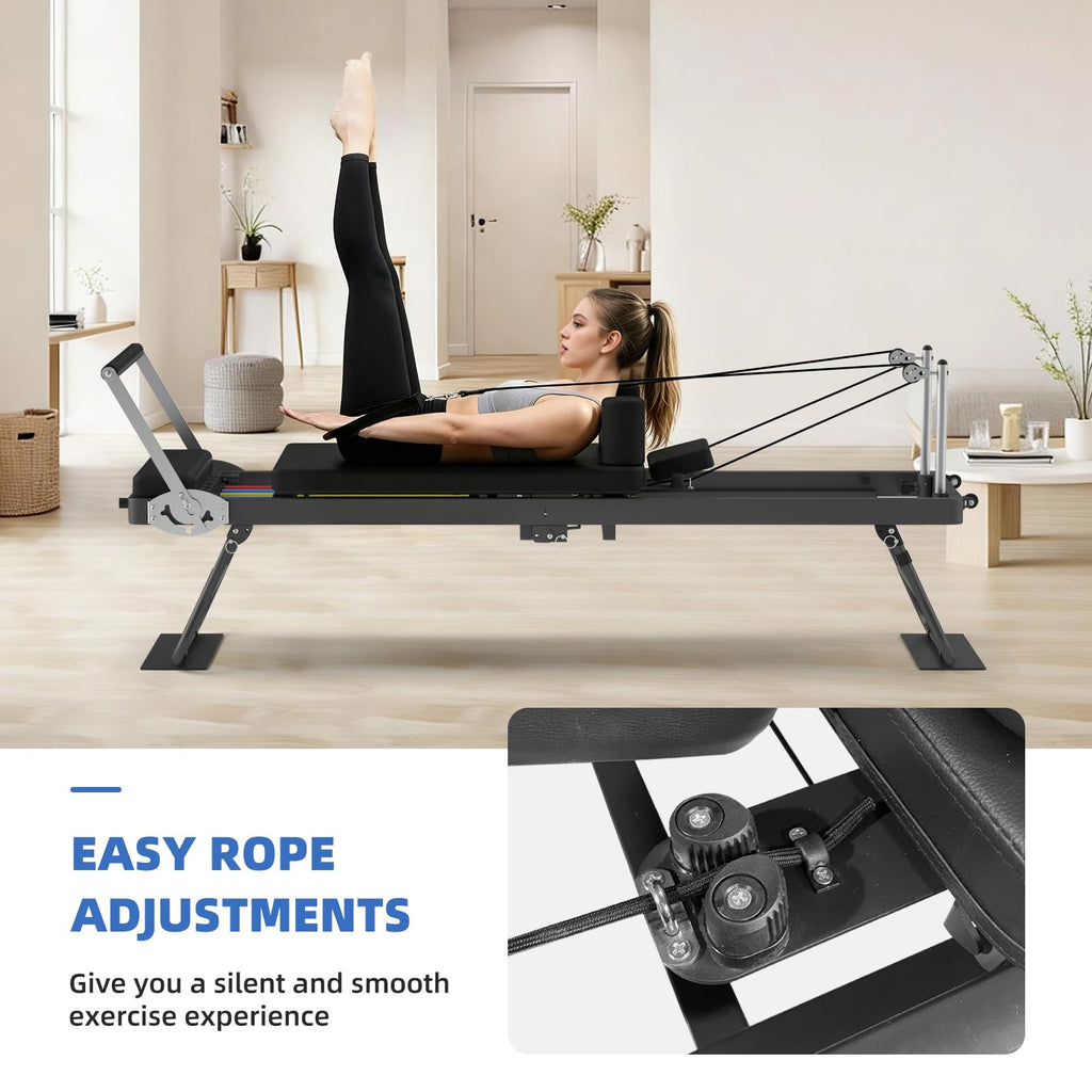 Foldable Pilates Reformer with Adjustable Resistance Bands