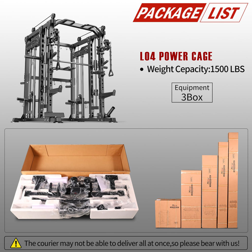 Smith Machine with Cable Crossover System, Multi-Function Power Cage Squat Rack for Home Gym, Power Rack and Packages Weight Sets.