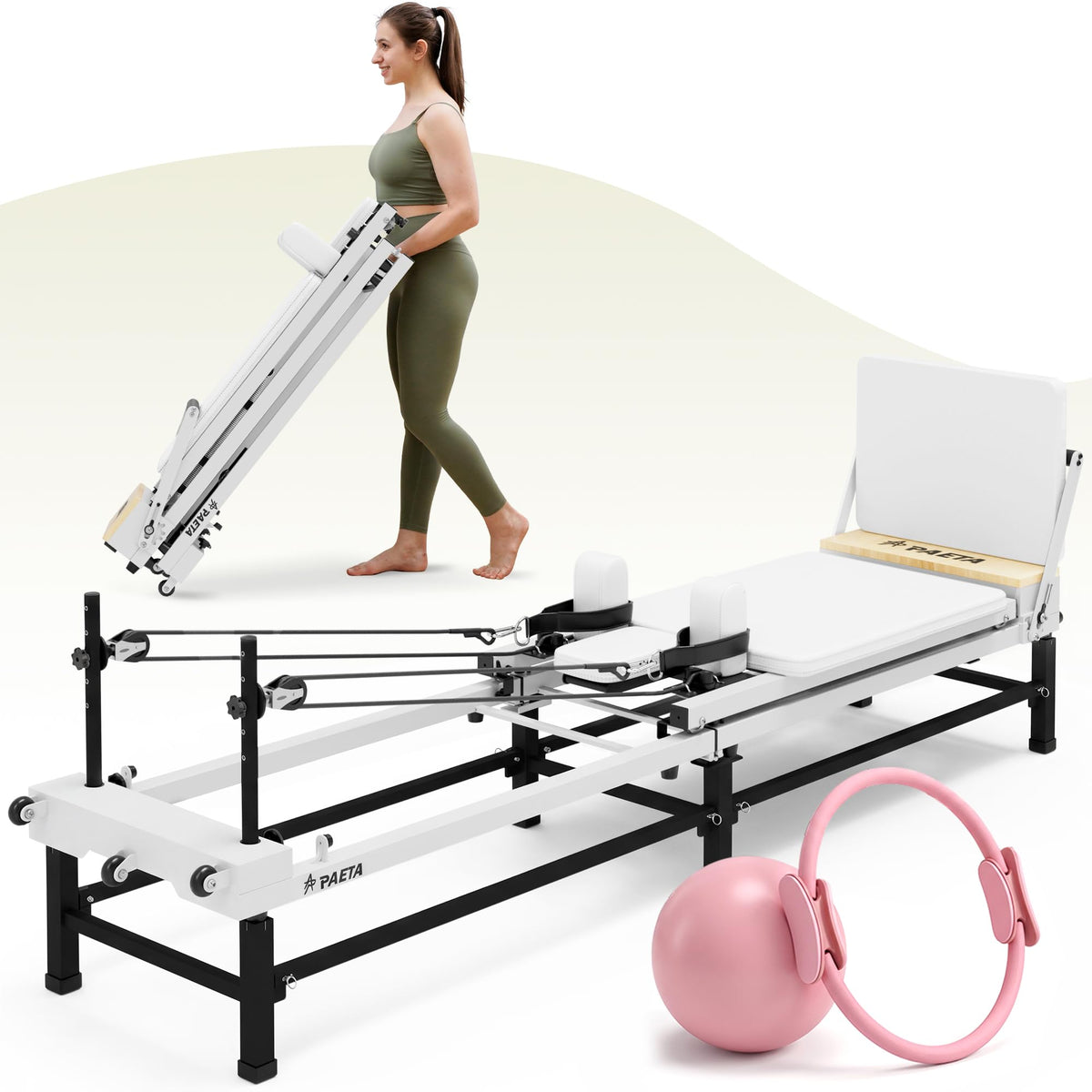 PAETA 86-Inch Foldable Pilates Reformer with Jump Board