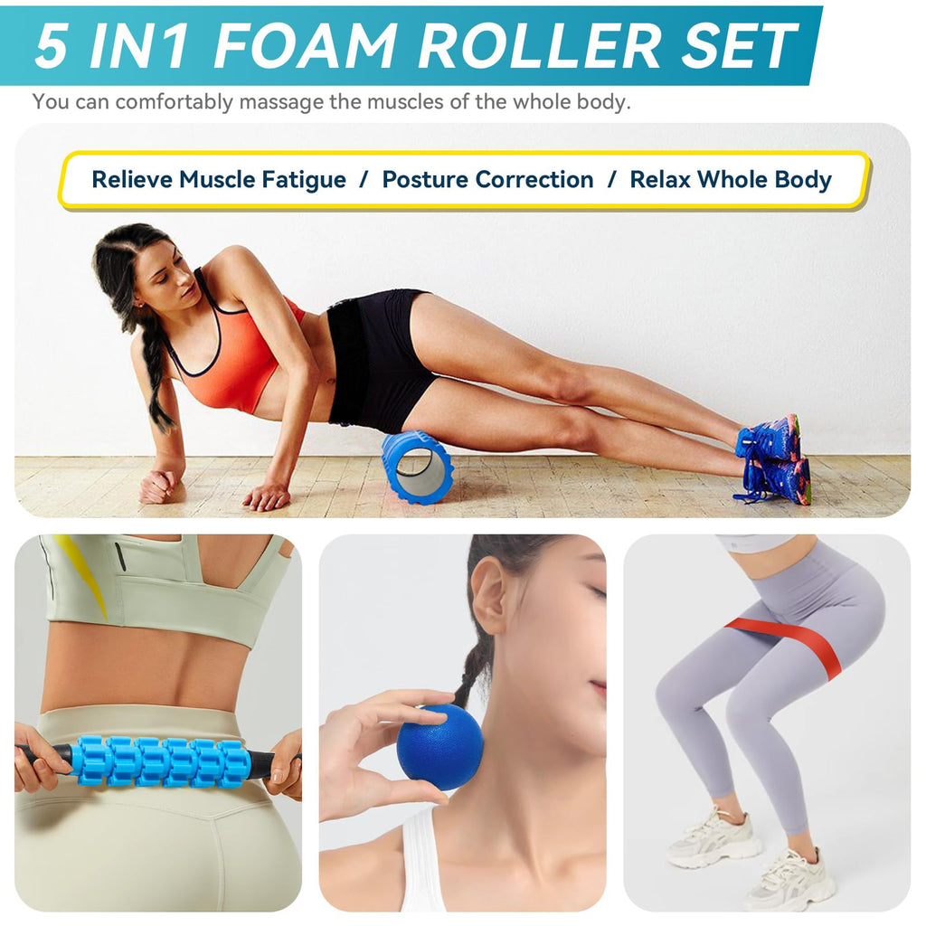 5-in-1 Foam Roller Massage Set with Ball & Stretch Strap