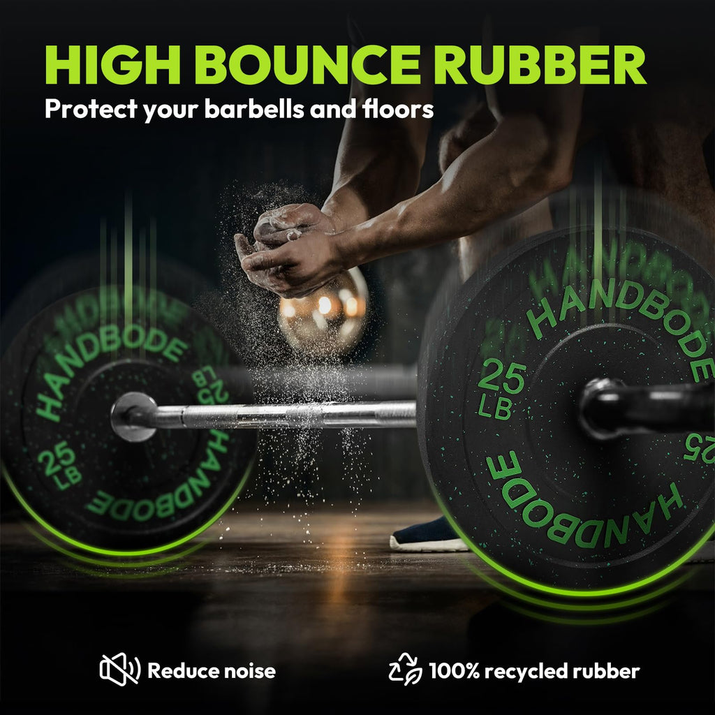 HANDBODE 2-Inch High-Bounce Bumper Plates, Olympic Weight Set, 10-650 lb