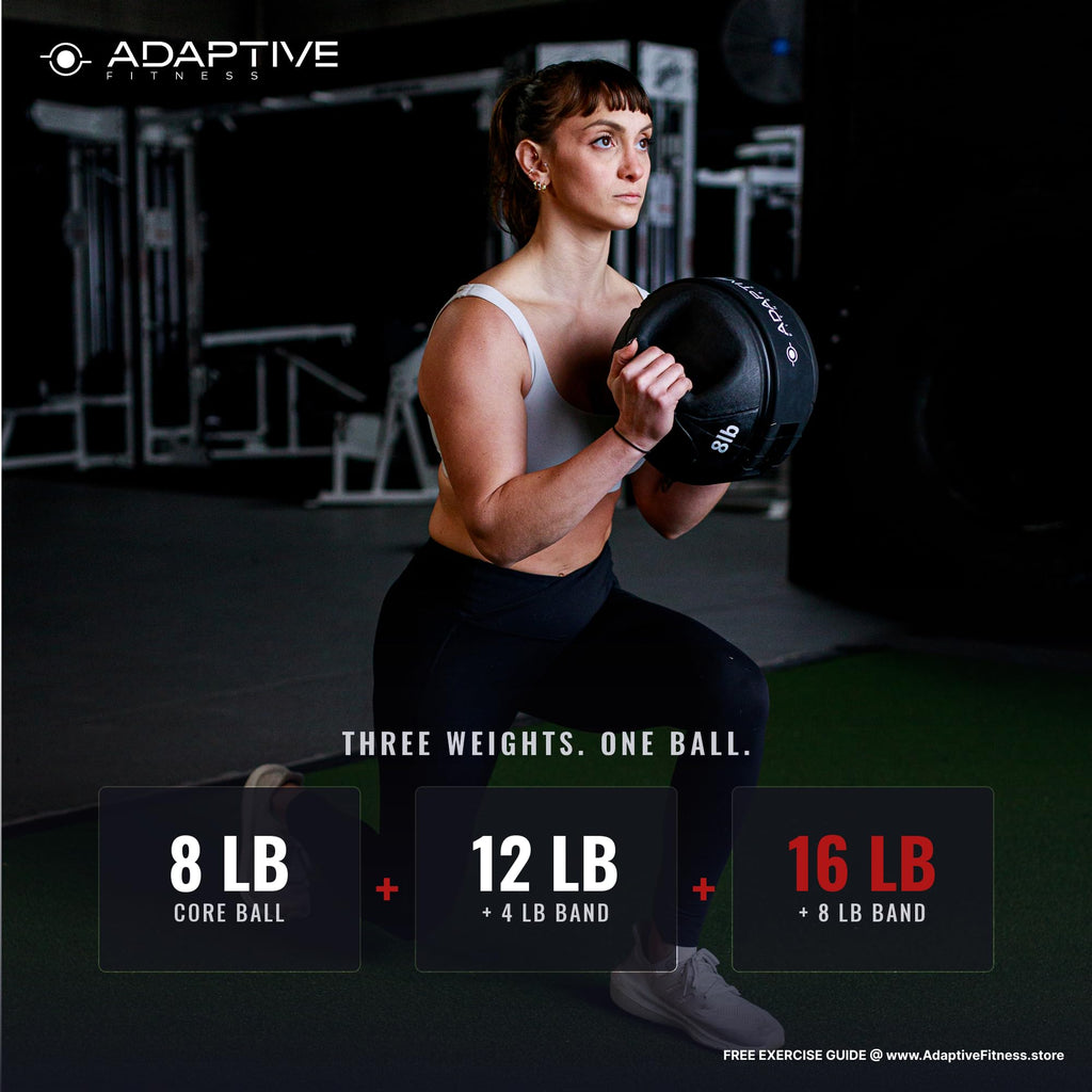 Adjustable Medicine Ball with Handles, 3 Weights in 1 - 8, 12 & 16 lb