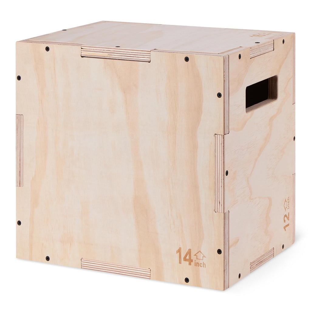Amazon Basics 3-in-1 Wooden Plyo Box, Non-Slip Plyometric Jump Box with Three Heights for Home Gym Workout, Easy Assembly