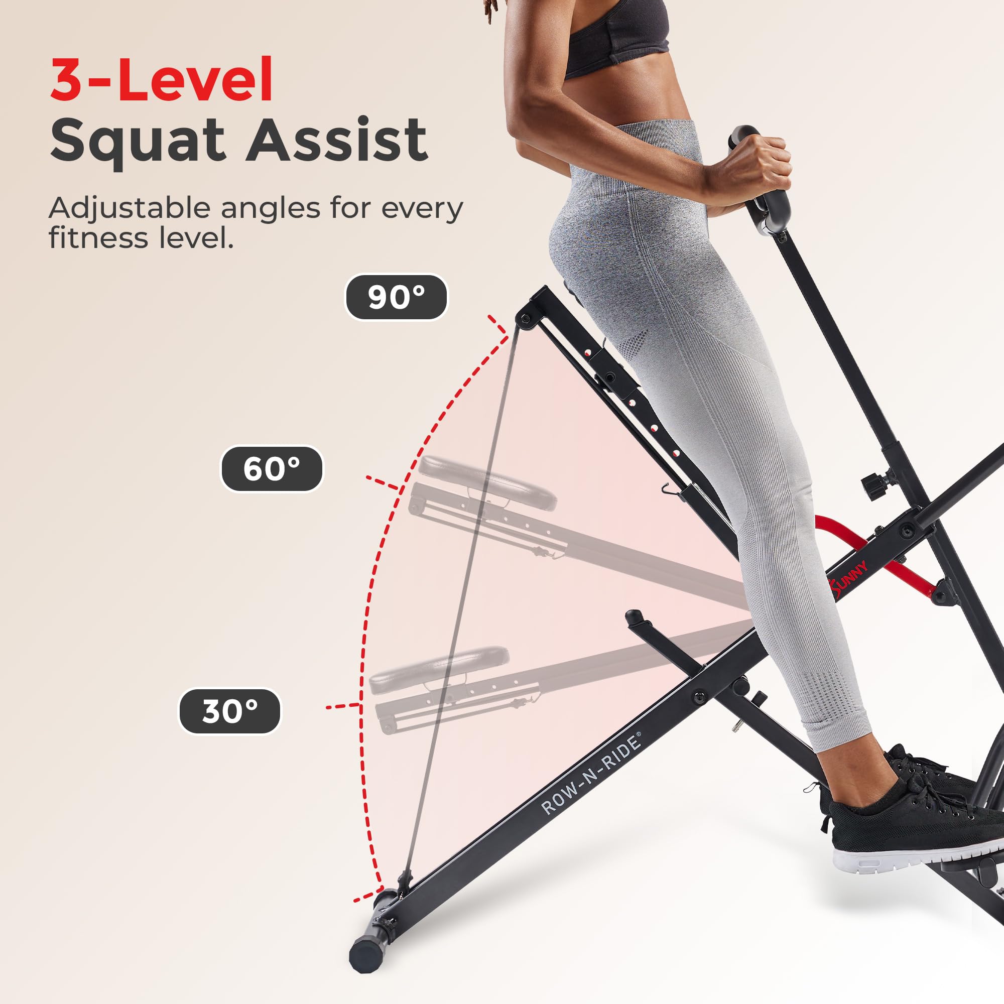 Sunny Health & Fitness Smart Upright Row-N-Ride Trainer w/Adjustable Resistance & 330LB Weight Capacity, Foldable Home Exercise Equipment for Arm, Glute & Leg Training, Free SunnyFit App Connection
