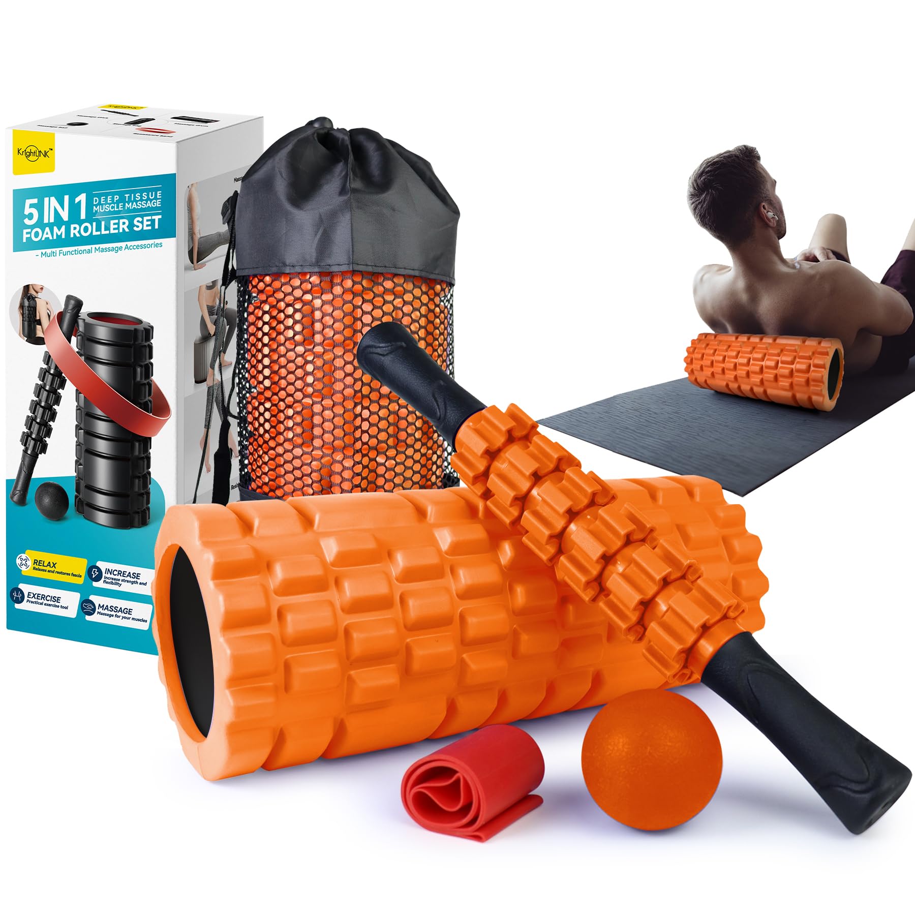 5-in-1 Foam Roller Massage Set with Ball & Stretch Strap