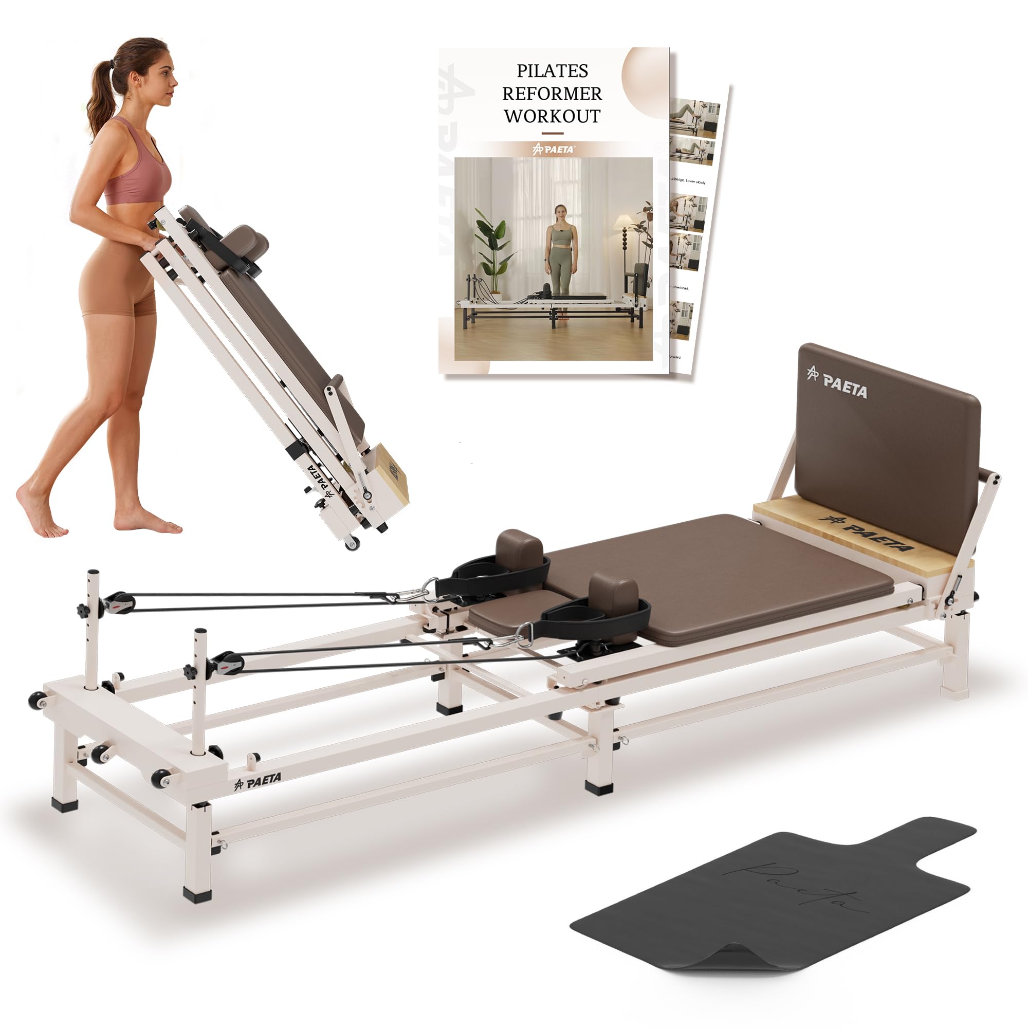 PAETA 86-Inch Foldable Pilates Reformer with Jump Board