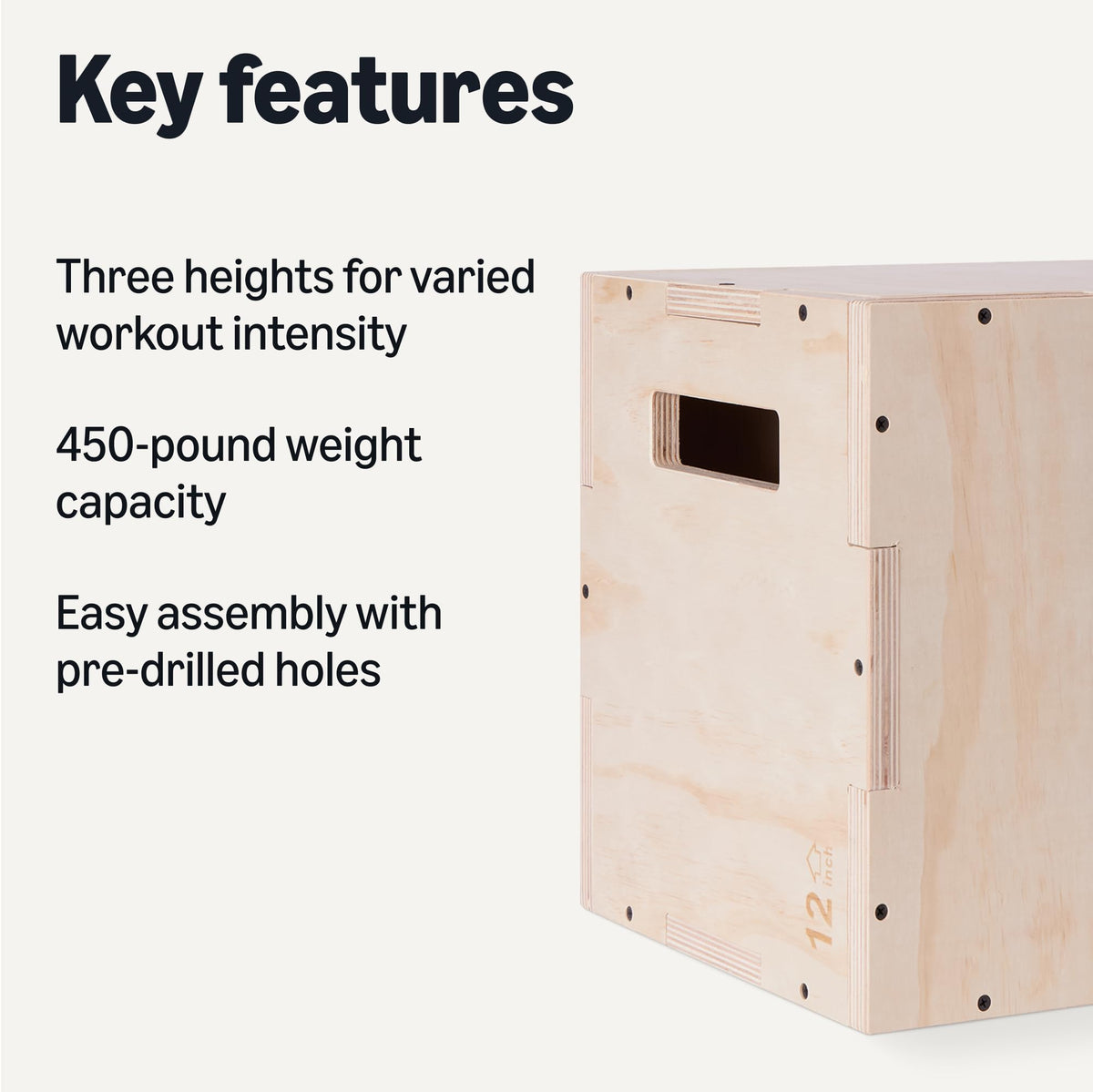 Amazon Basics 3-in-1 Wooden Plyo Box, Non-Slip Plyometric Jump Box with Three Heights for Home Gym Workout, Easy Assembly