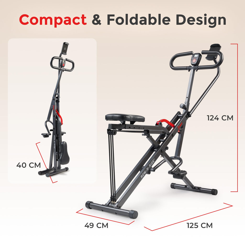 Sunny Health & Fitness Smart Upright Row-N-Ride Trainer w/Adjustable Resistance & 330LB Weight Capacity, Foldable Home Exercise Equipment for Arm, Glute & Leg Training, Free SunnyFit App Connection