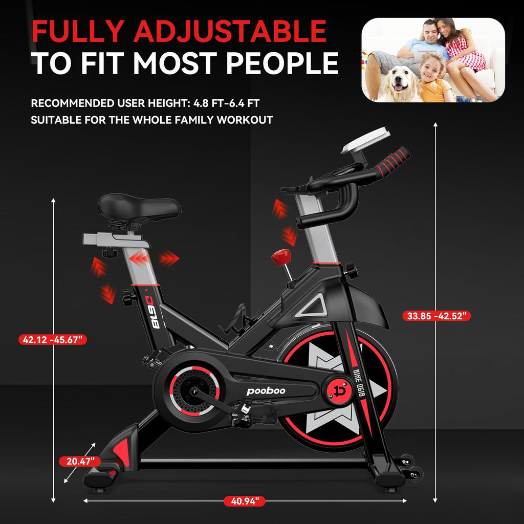 Exercise Bike, pooboo Stationary Bike for Home Gym, Magnetic Resistance Indoor Cycling Bike w/Comfortable Seat Cushion & Tablet Mount, Silent Belt Drive Indoor Bike for Cardio Workout