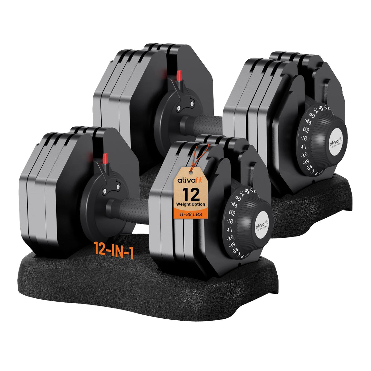 ATIVAFIT Adjustable Dumbbells Set, 5–88LB Quick Adjust Free Weights with Double Safety Lock & Anti-Slip Steel Handle, Space Saving Home Gym Equipment for Full Body Strength Training
