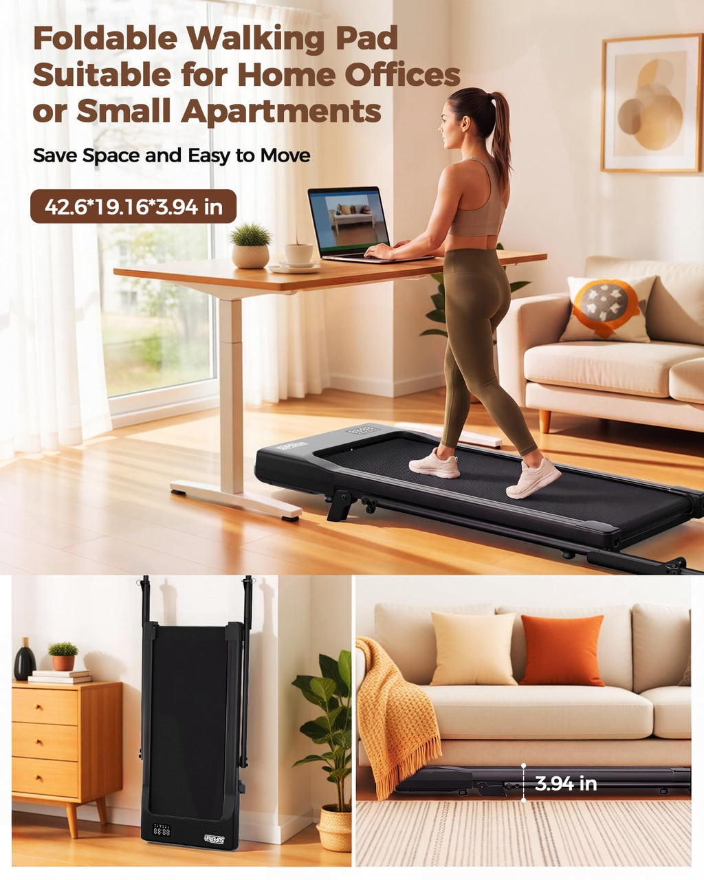 Superun Walking Pad with 6% Incline, 2.5HP Treadmill, 0.6-3.8 MPH, 300 lbs