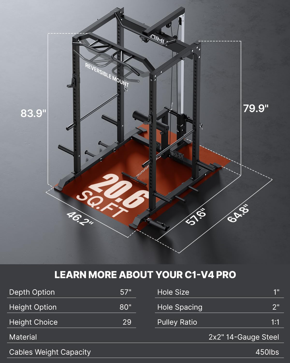 GOIMU C1-V4 Pro Power Cage Squat Rack with Leg Hold-Down for LAT Pulldowns