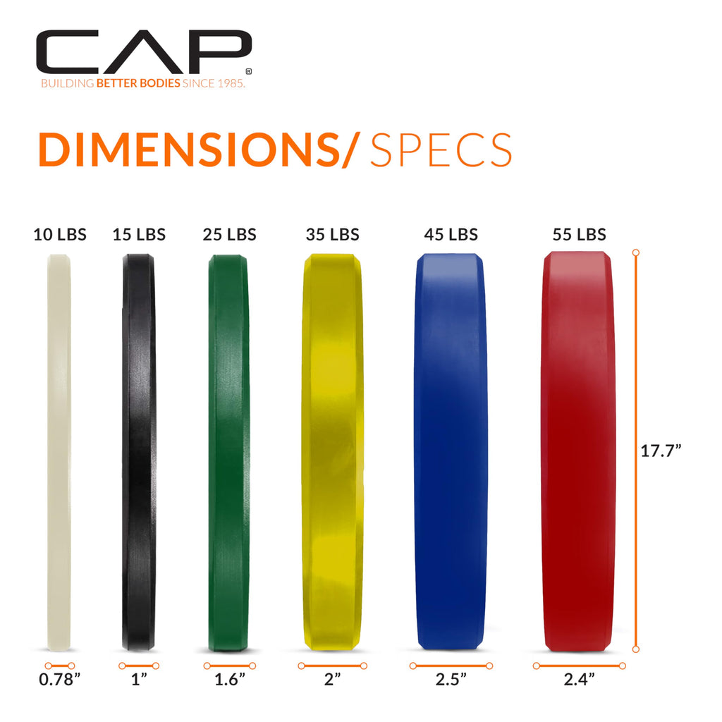 CAP 2-inch Olympic Bumper Plate Weight Set | 100-370 lbs | Multiple Colors | Storage Rack Optional