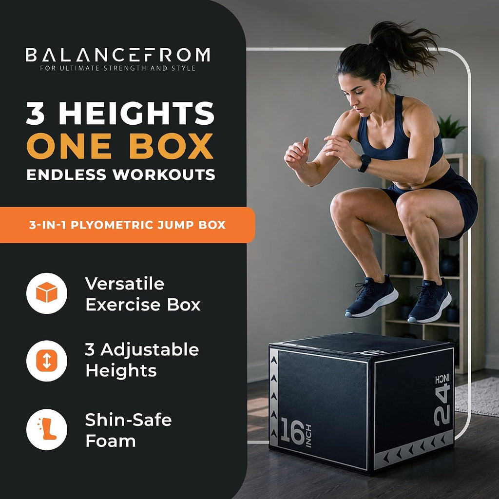 BalanceFrom 3-in-1 Foam Plyometric Jump Box for Home Gym with Multiple Height Options – Versatile Plyo with Non-Slip Surface for Strength, HIIT, Step-Ups, and Agility Training