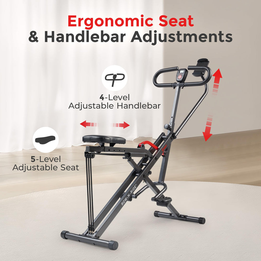 Sunny Health & Fitness Smart Upright Row-N-Ride Trainer w/Adjustable Resistance & 330LB Weight Capacity, Foldable Home Exercise Equipment for Arm, Glute & Leg Training, Free SunnyFit App Connection
