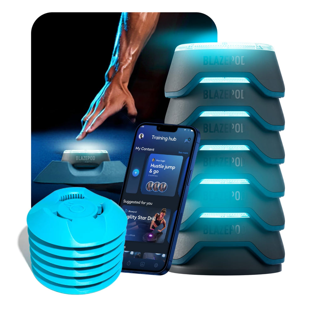 BlazePod Reaction Training Kit Smart Pods for Speed, Agility & Cognitive Drills - Pro-Level Training for Athletes, Trainers, Therapists & Coaches - App Access Included (4 Pods)