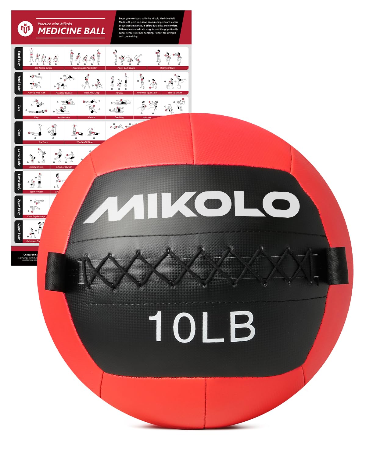 Mikolo Medicine Ball, Wall Ball,Soft Medicine Ball Set,Slam Ball for Core Training, Strength Workouts -Multi-Weight 10lbs 20lbs Exercise Balls for Home Gym, Functional Fitness (10/15/20/25LB)
