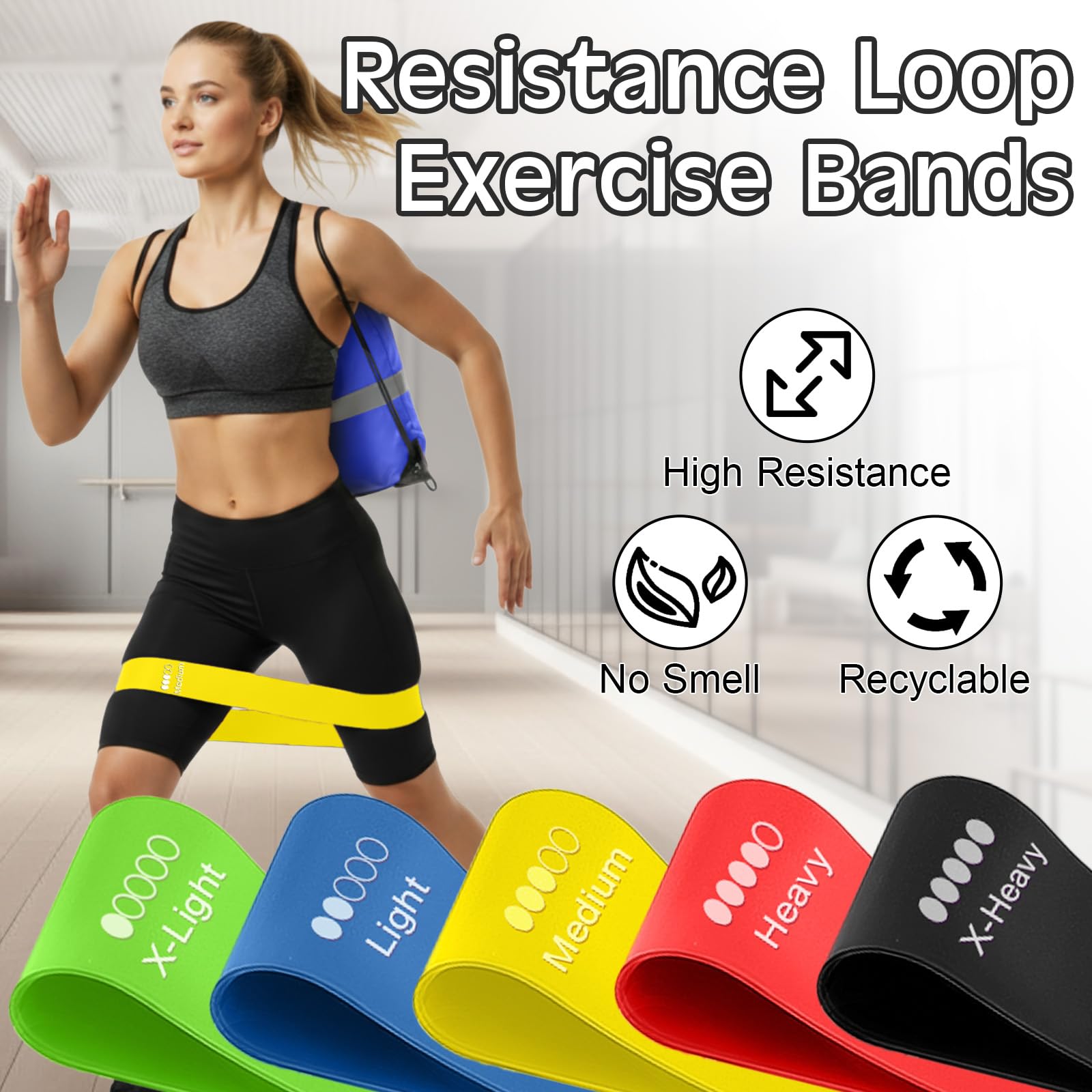 Sratte 120 Pcs Workout Loop Resistance Bands Bulk, Gym Elastic Bands Set for Fitness Sport Class Students Members Gift Physical, 5 Pieces Each Set, with Large Drawstring Backpack Bags