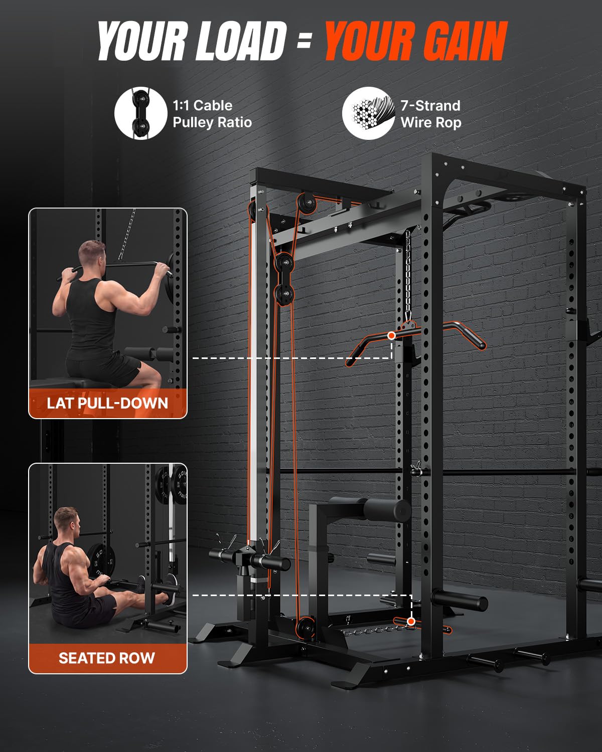 GOIMU C1-V4 Pro Power Cage Squat Rack with Leg Hold-Down for LAT Pulldowns