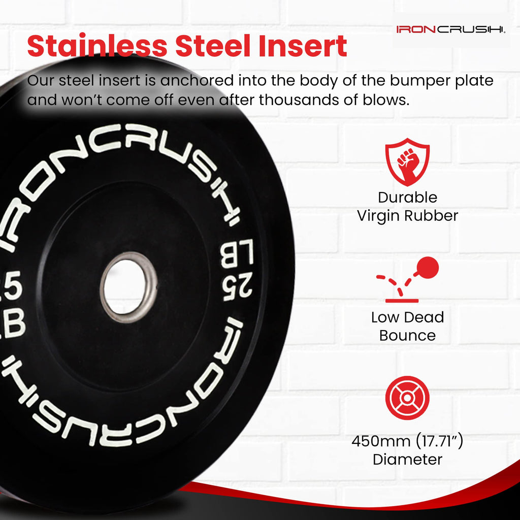 Iron Crush Olympic Bumper Plates Set - Virgin Rubber Weights for Strength Training - Fits 2" Barbells - Sold in Pairs