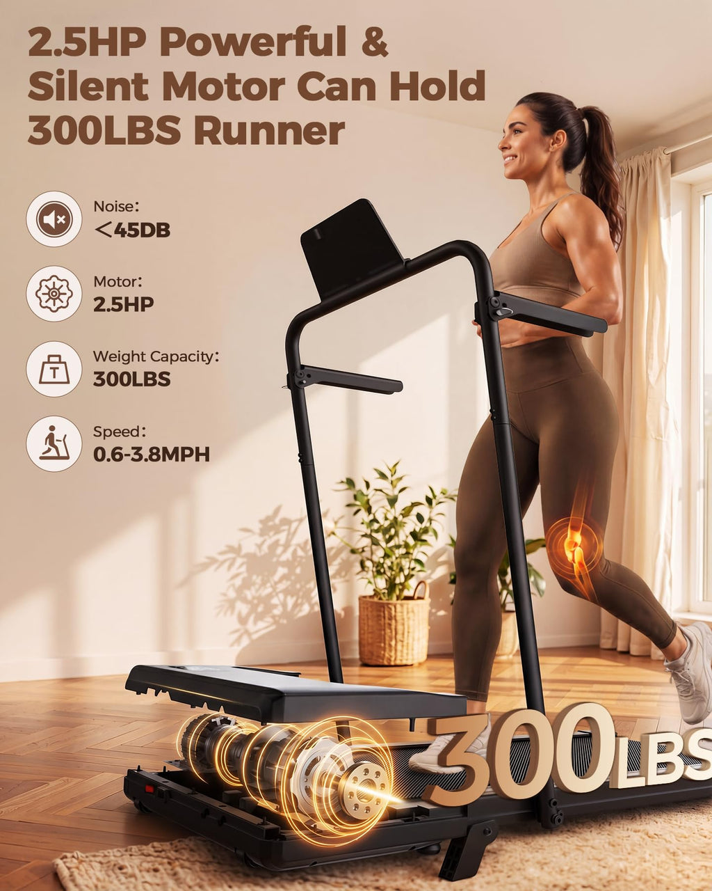 Superun Walking Pad with 6% Incline, 2.5HP Treadmill, 0.6-3.8 MPH, 300 lbs