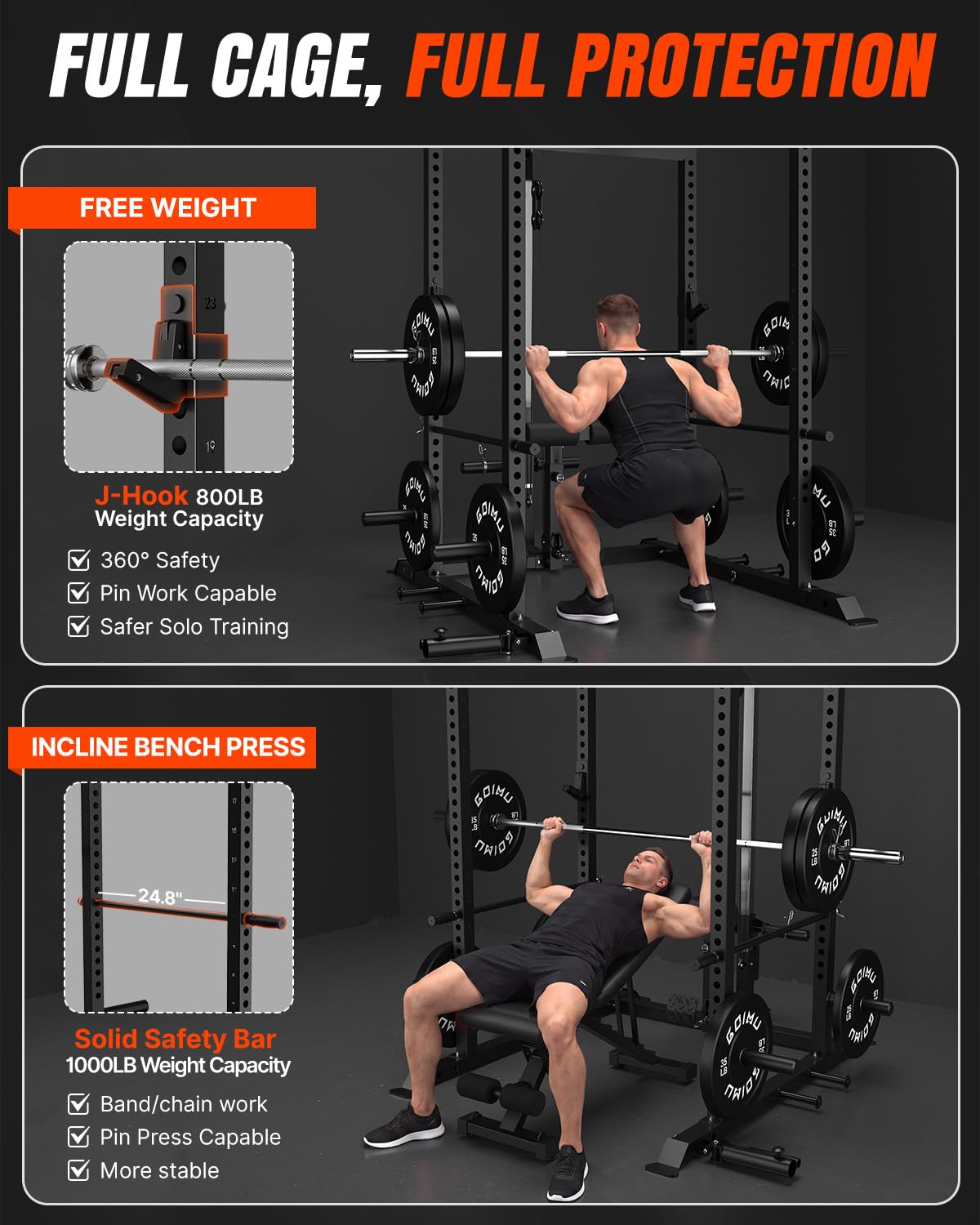 GOIMU C1-V4 Pro Power Cage Squat Rack with Leg Hold-Down for LAT Pulldowns