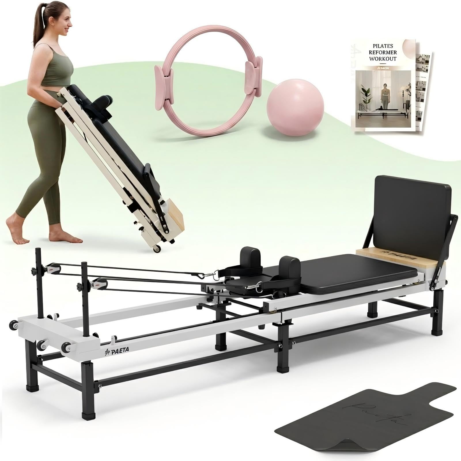 PAETA 86-Inch Foldable Pilates Reformer with Jump Board