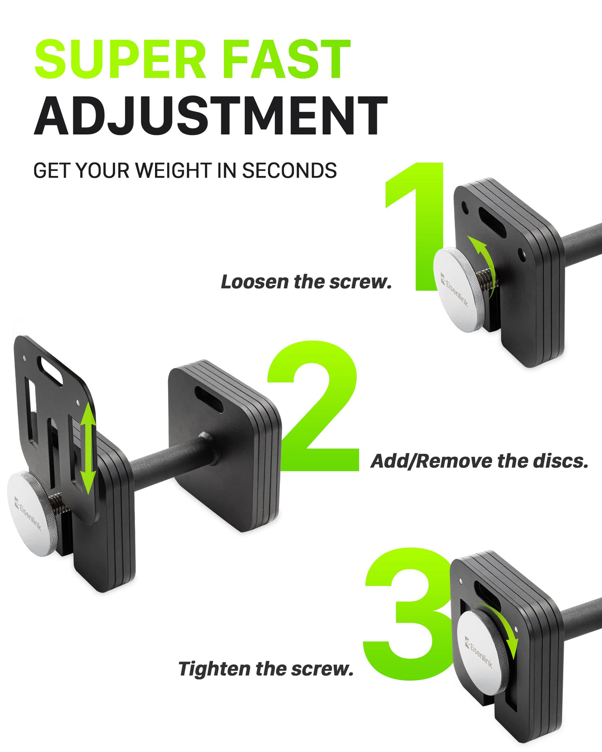 Eisenlink Adjustable Dumbbell Set, 10-50/80lb, 5lb Increments, Quick-Lock