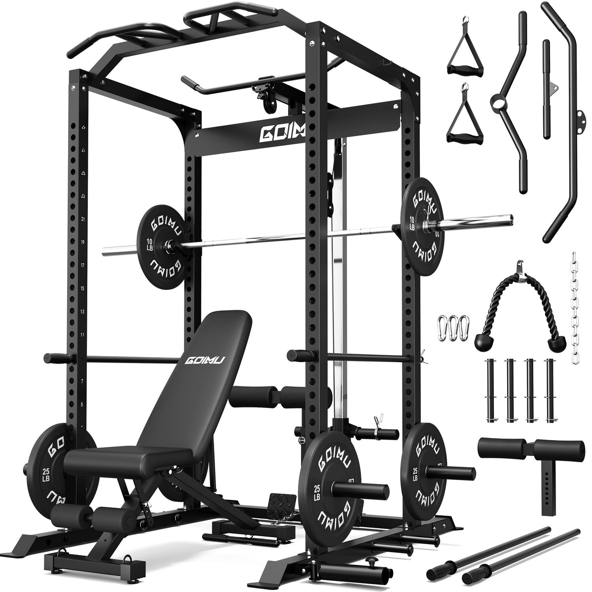 GOIMU C1-V4 Pro Power Cage Squat Rack with Leg Hold-Down for LAT Pulldowns
