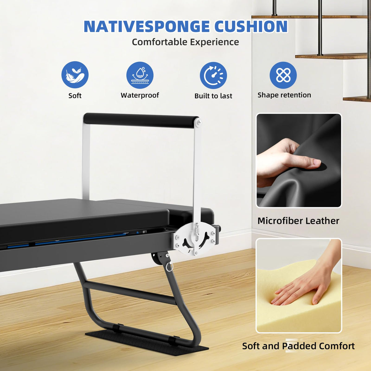 Foldable Pilates Reformer with Adjustable Resistance Bands