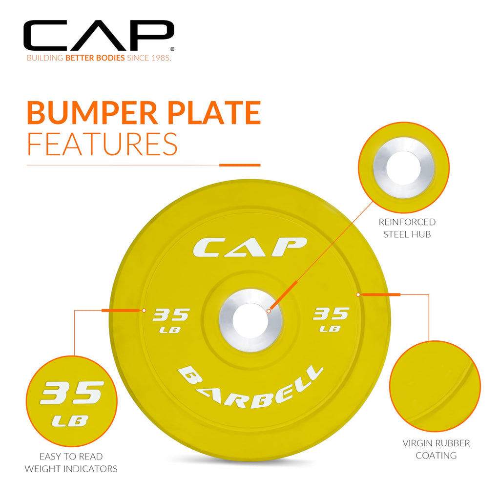 CAP 2-inch Olympic Bumper Plate Weight Set | 100-370 lbs | Multiple Colors | Storage Rack Optional