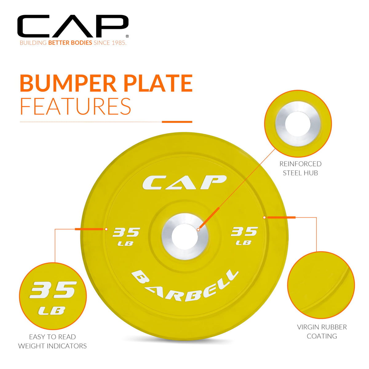 CAP 2-inch Olympic Bumper Plate Weight Set | 100-370 lbs | Multiple Colors | Storage Rack Optional