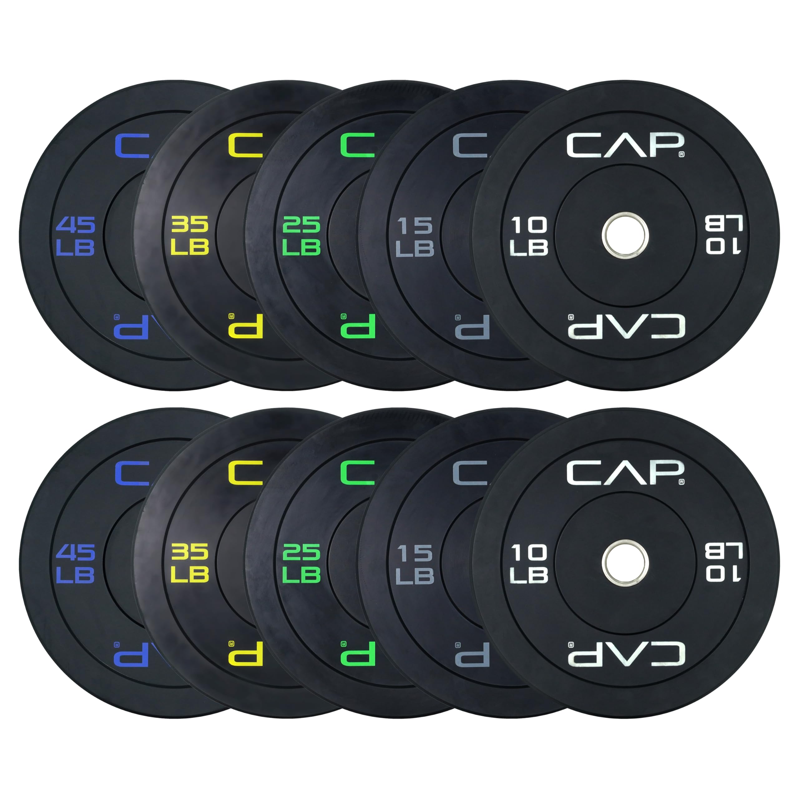 CAP Olympic Bumper Plate Weight Set 100–370 lb