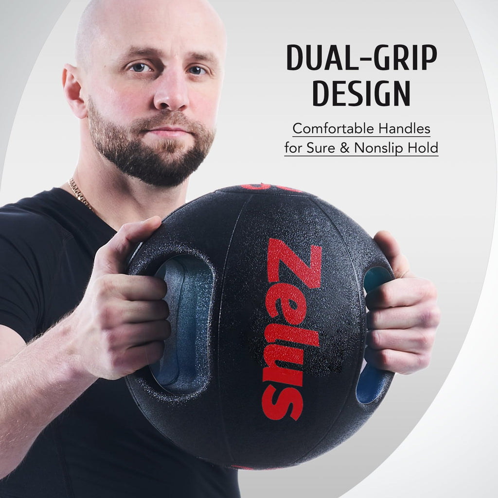 ZELUS Medicine Ball with Dual Grip| 10/20 lbs Exercise Ball |Weight Ball with Handles| Textured Grip Exercise Ball |Strength Training| Core Workouts