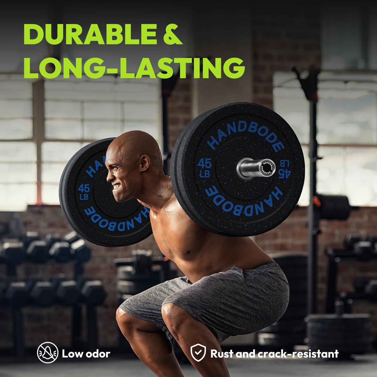 HANDBODE 2-Inch High-Bounce Bumper Plates, Olympic Weight Set, 10-650 lb