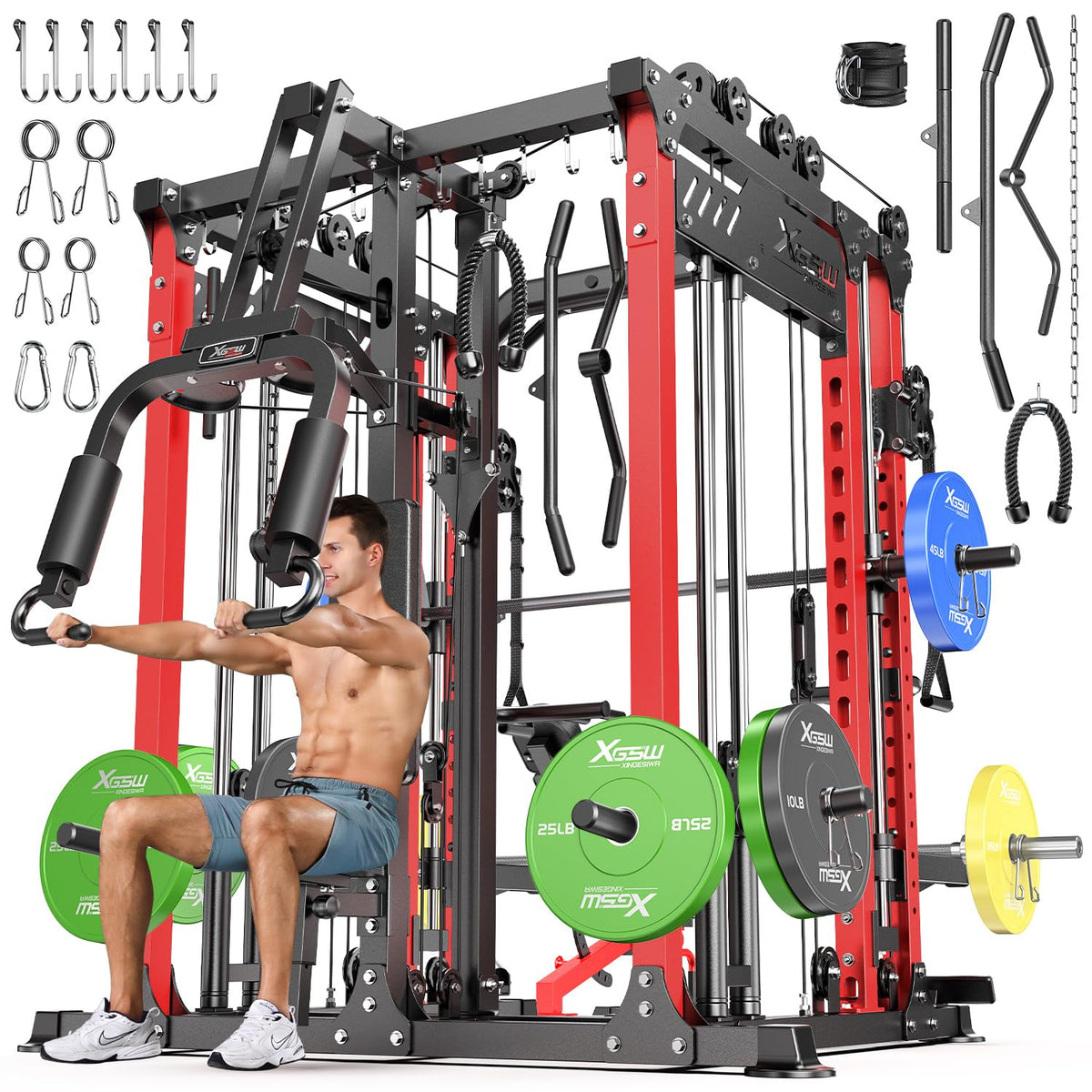Multi-Function Smith Machine Power Cage with Cable Crossover