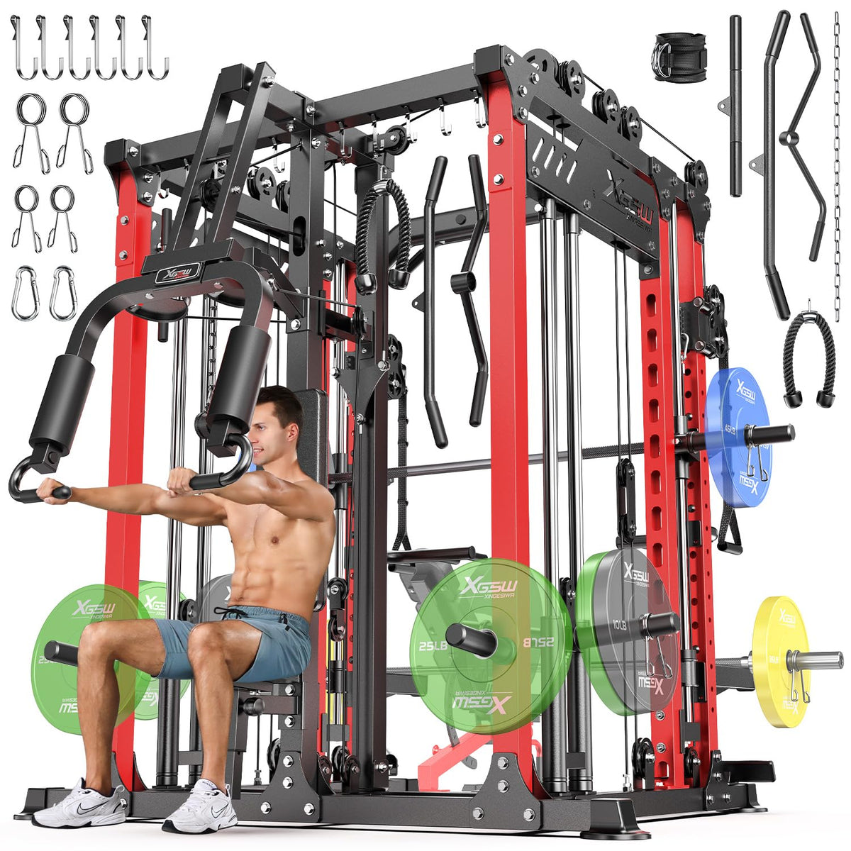 Multi-Function Smith Machine Power Cage with Cable Crossover