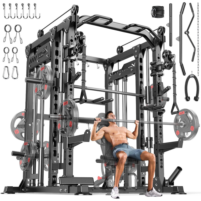 Multi-Function Smith Machine Power Cage with Cable Crossover