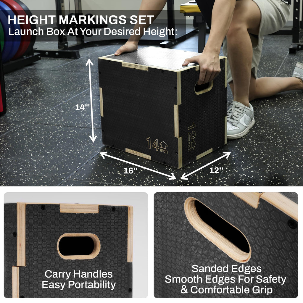 Signature Fitness Non-Slip Wooden Plyo Box Jump Exercise Platform, Plyometric Workout Equipment for Home Gym, Training Step Box, Multiple Sizes
