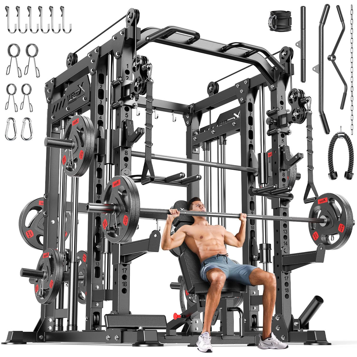 Multi-Function Smith Machine Power Cage with Cable Crossover