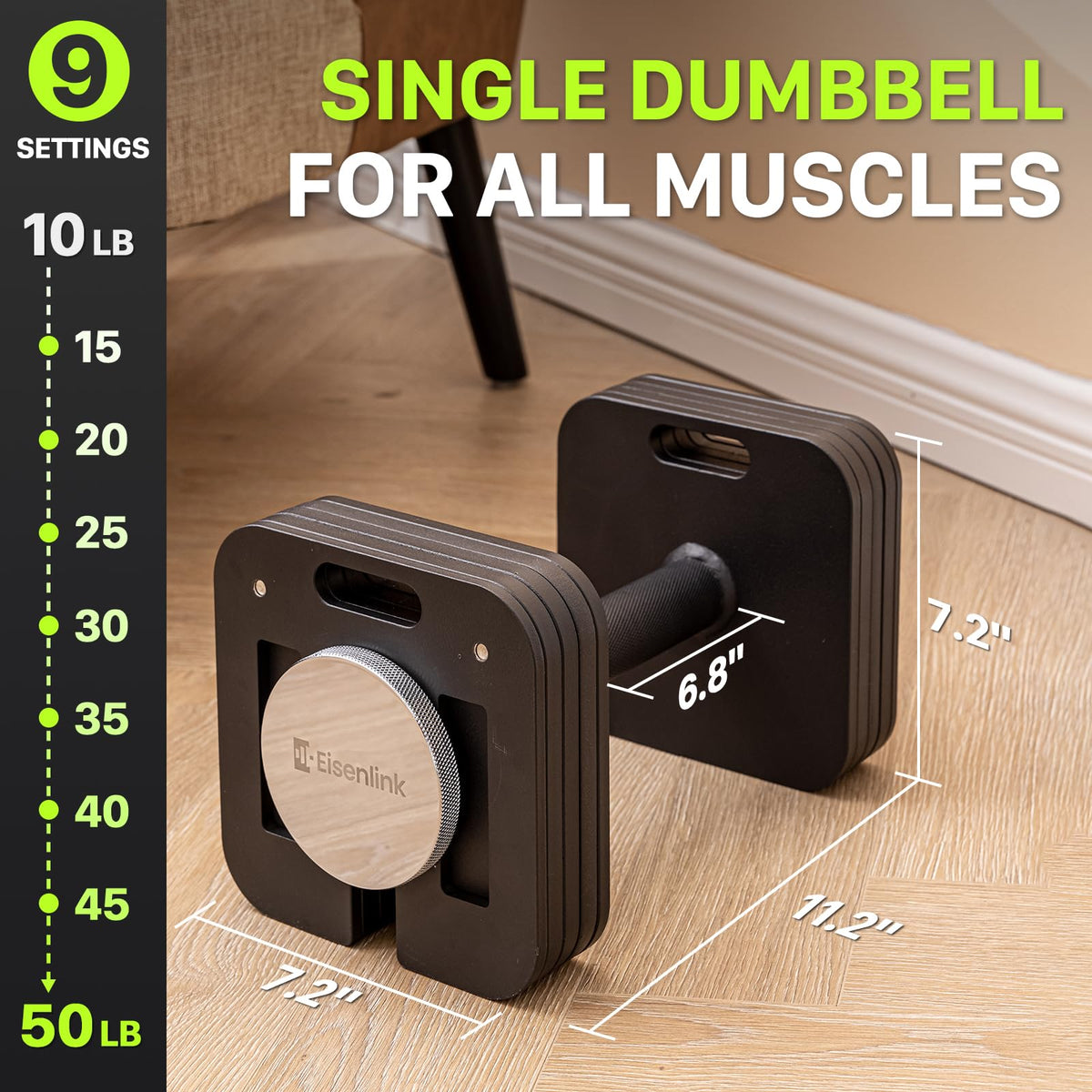 Eisenlink Adjustable Dumbbell Set, 10-50/80lb, 5lb Increments, Quick-Lock